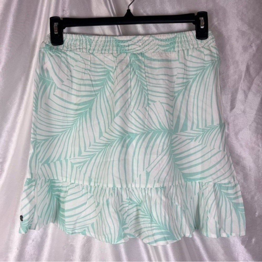 Roxy Tropical Leaf Print White Mini Skirt –Boho Beach Festival Skirt Small